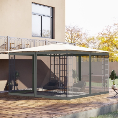 Outsunny Replacement Mosquito Netting for Gazebo 12' x 12' Black Screen Walls for Canopy with Zippers