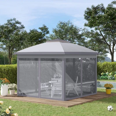 Outsunny 11' Pop Up Canopy Tent with Netting, Outdoor Shelter, Gray