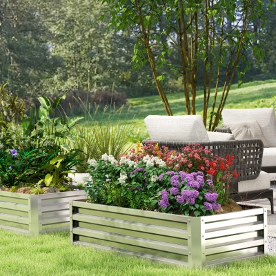 Outsunny Galvanized Raised Garden Bed, Outdoor Planter Box for Vegetables, Flowers, Herbs, 4' x 2' x 1', Silver