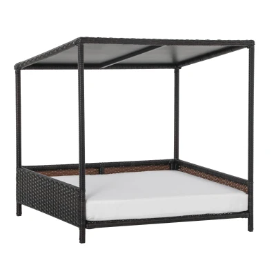 PawHut Wicker Dog House with Canopy, 19.75″ for Dogs up to 66 lbs