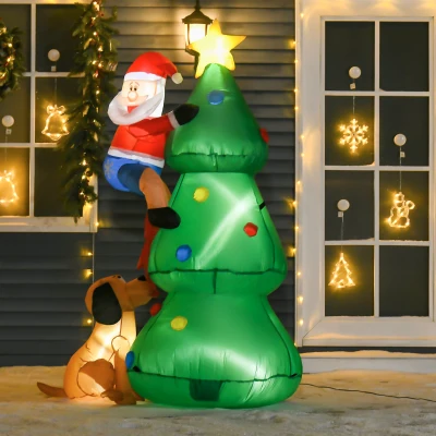 HOMCOM Inflatable Christmas Tree with Santa & Puppy LED Decor
