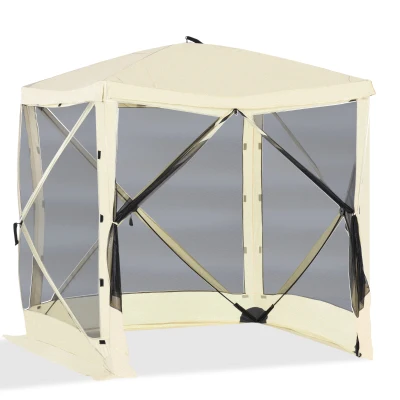 Outsunny Pop-Up Tent, Foldable Screen Tent with Carry Bag, Zippered Door and Ground Stakes, Fits 3-4 People, Beige