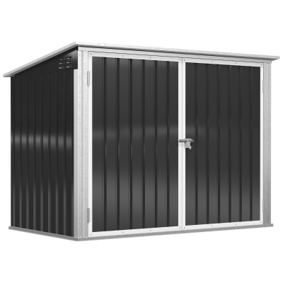 Outsunny Outdoor Metal Storage Shed Garden Garbage Can Organizer with Double Door and Vents for 2 Trash Cans, Dark Grey