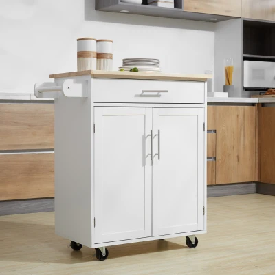 HOMCOM Kitchen Island Rolling Cart with Drawer & Storage, White