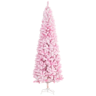 HOMCOM 7.5ft Slim Pink Flocked Artificial Christmas Tree, Unlit