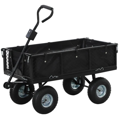 Outsunny Steel Garden Cart, Utility Wagon Cart with Removable Liner, Quick-Release Sides, 10" Wheels, 660lbs Capacity