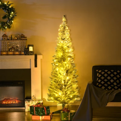 HOMCOM 5ft Slim Pencil Christmas Tree with LED Lights, Green