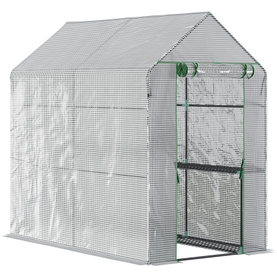 Outsunny Walk-in Greenhouse 47" x 73" x 74", Outdoor with Shelves, White