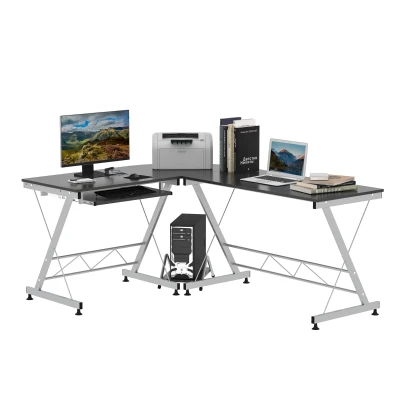 HOMCOM L-Shaped Computer Desk, Corner Table with Keyboard Tray for PC Laptop Desktop, Workstation Stand Home Office Furniture