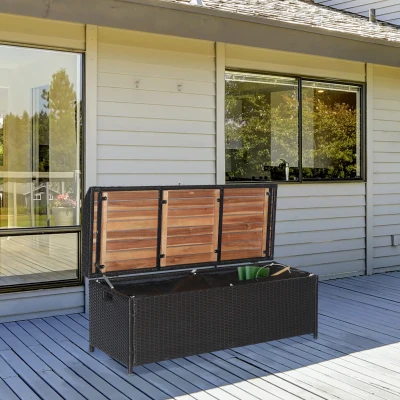 Outsunny Wicker Storage Bench, Outdoor PE Rattan, Black