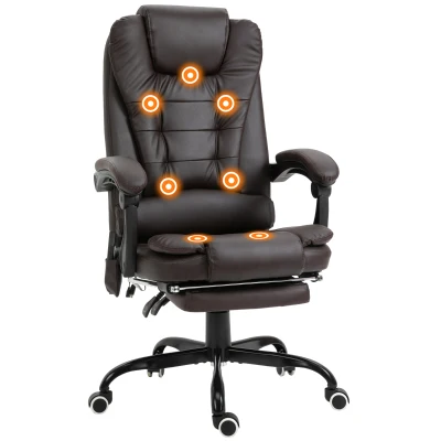 Vinsetto 7-Point Vibrating Massage Chair, Reclining Office Chair with Footrest, Reclining Back, Adjustable Height, Brown
