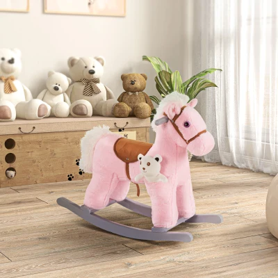 Qaba Kids Plush Rocking Horse Chair with Sounds, Pink