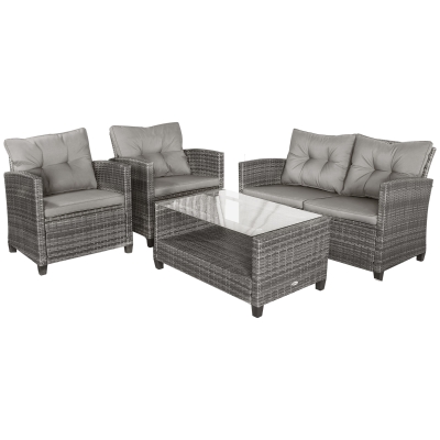 Outsunny 4-Piece Patio Furniture Set, Gray Rattan Wicker