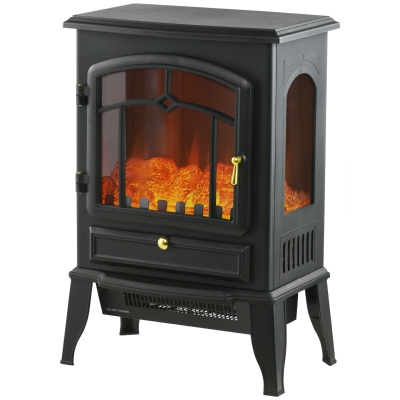 HOMCOM Electric Fireplace Stove with 3-Side Flame, 750W/1500W, Black