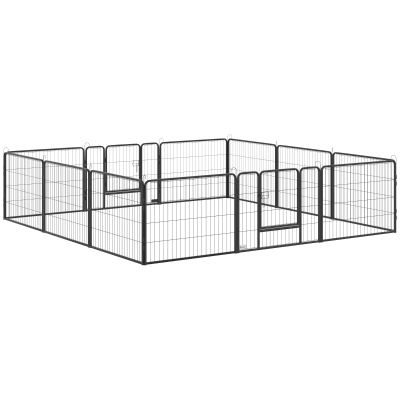 PawHut Dog Playpen, 31.5"W Heavy-Duty Metal Puppy Play Pen, Pet Exercise Fences for Outside and Indoor, DIY Design with Door for Small Dogs, 12 Panels, 23.5"H
