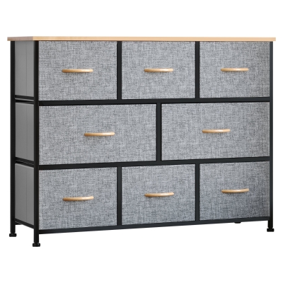 HOMCOM 8-Drawer Fabric Dresser, Steel Frame Storage Unit, Light Gray