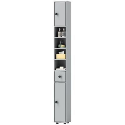 kleankin 71" Tall Bathroom Cabinet, Narrow Toilet Paper Cabinet with Open Shelves, 2 Door Cabinets, Adjustable Shelves, Grey