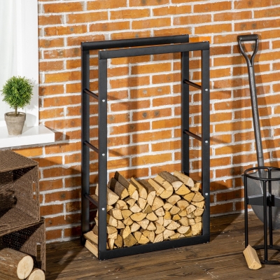 HOMCOM Firewood Rack Outdoor, Log Holder Fireplace Storage Rack with Handles and 220 lbs. Weight Capacity, 23.6" x 9.8" x 39.4", Black