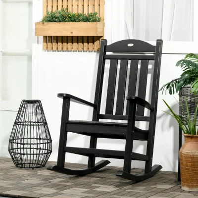 Outsunny Outdoor Rocking Chair, HDPE, Oversized, Black