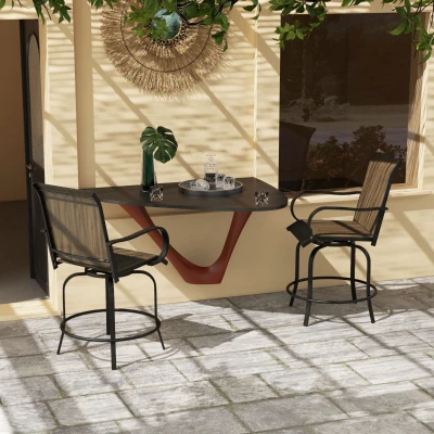 Outsunny 2-Piece Swivel Bar Stools Set, 26.75" Tan