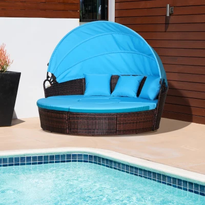 Outsunny 4-Piece Round Convertible Daybed, Outdoor Wicker Sofa Set