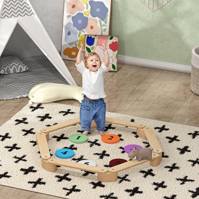 Qaba 6 PC Wooden Balance Beam for Kids, for Coordination, for Indoor Outdoor