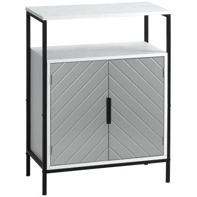 HOMCOM Gray Storage Cabinet with Open Shelf & Herringbone Doors