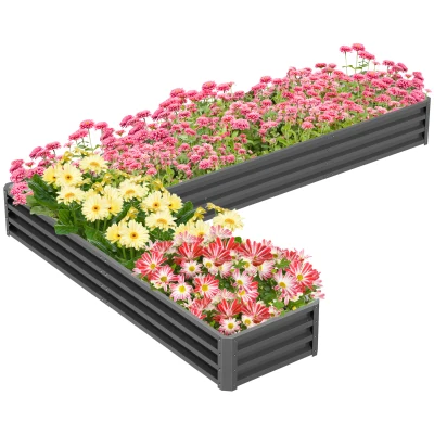 Outsunny L-Shaped Raised Garden Bed, 82" x 109" x 12" Galvanized Steel Planter Box with Multi-reinforced Rods for Vegetables, Flowers and Herbs, Dark Grey