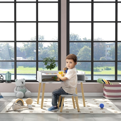 Qaba 3 in 1 Kids Table and Chair Set for Playing, Drawing, Reading, Art, Craft, for Nursery, Playroom, Grey