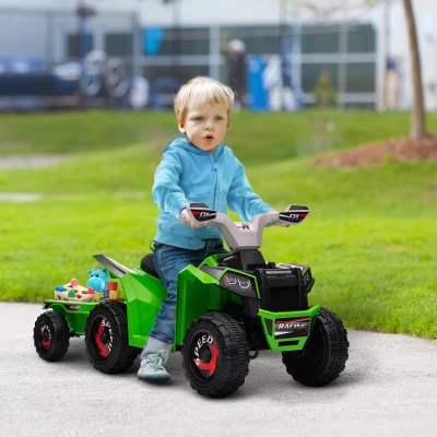 Aosom 6V Electric Toy Car with Trailer, Green for 18-36 Months
