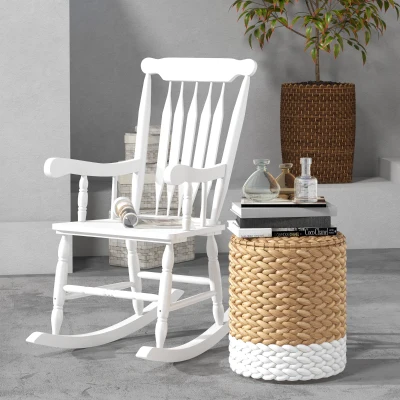 Outsunny Wooden Rocker Chair, 350 lbs High Back Outdoor, White