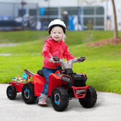 Aosom 6V Electric Toy Car with Trailer, Red, Ages 18-36M