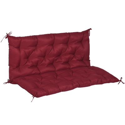 Outsunny 2 Seater Garden Bench Cushion, Thick Outdoor Non-Slip 2 Seater Soft Pad With Backrest for Garden Patio, 47" x 43" x 5", Wine Red