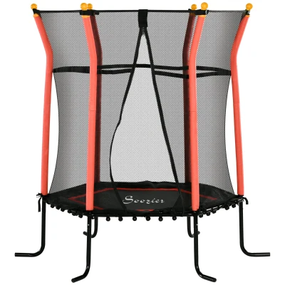Soozier 64" Kids Trampoline Indoor/Outdoo with Enclosure Net Elastic Thick Padded Pole Gift for Ages 3-10 Years Old Red