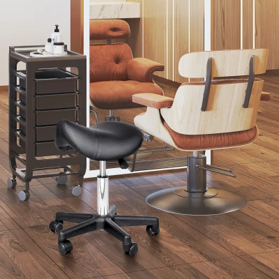 HOMCOM Rolling Saddle Stool, Swivel Ergonomic Chair, Black
