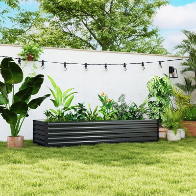 Outsunny 8 x 2.6 x 1.5ft Galvanized Raised Garden Bed, Reinforced Outdoor Planter Box with Open Bottom, Dark Grey