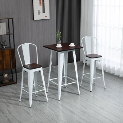 HOMCOM 3-Piece Bar Height Dining Set, White & Brown