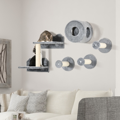 PawHut Pet Wall-mounted Climbing Shelf Set, Grey
