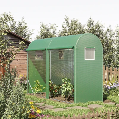 Outsunny 10' Lean-to Greenhouse, Steel Frame, UV PE Cover, Green