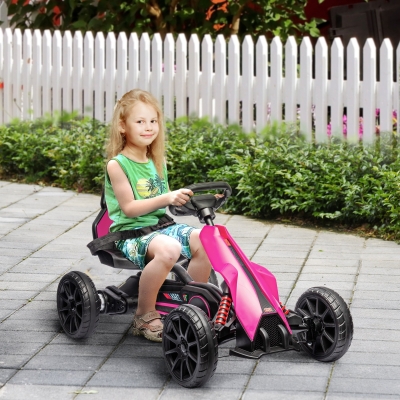 Aosom 12V Electric Go Kart for Kids, Adjustable Speed, Pink