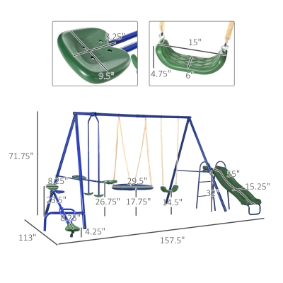 Outsunny 5 In 1 Metal Swing Set for Kids Outdoor, Heavy Duty