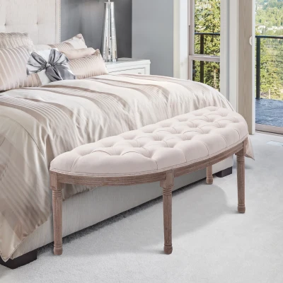 HOMCOM Tufted End of Bed Bench, Off White Upholstered
