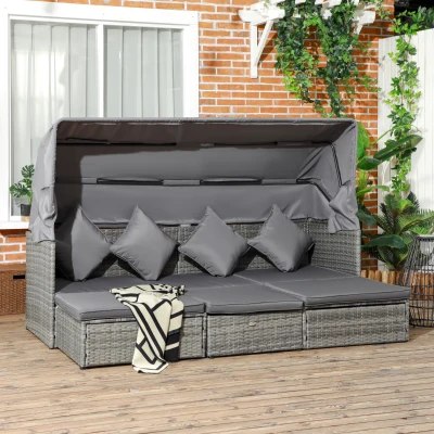 Outsunny 4-Piece Adjustable Rattan Sofa Set, Light Gray