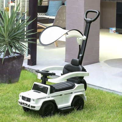 Aosom Mercedes-Benz G350 Licensed Push Car, 3-in-1 Toddler Sliding Car with Horn, Steering, Foot Rest, Seat Storage, White