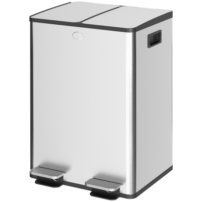 HOMCOM Dual Garbage Bin with Foot Pedal - 2 x 28 Litre Garbage Can with Removable Inner Buckets, Silver