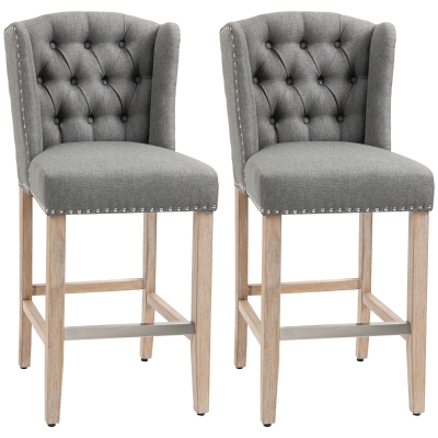 HOMCOM Counter-Height Bar Stools Set of 2, Tufted Back, Light Gray