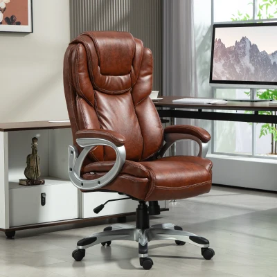 HOMCOM High Back Office Chair w/ Swivel & Adjustable Height, Brown