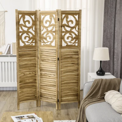 HOMCOM Wooden 3-Panel Folding Privacy Screen, 63"x67", Brown