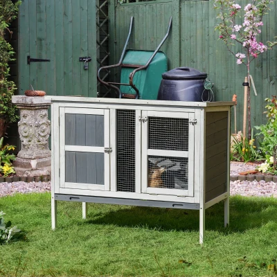 PawHut Rabbit Hutch, Small Animal Habitat, Gray