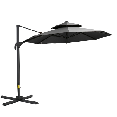 Outsunny 11ft Outdoor Cantilever Umbrella Rotatable Sun Shade Aluminum Market Umbrella with Adjustable Angle & Double-top Canopy for Backyard, Poolside, Lawn and Garden Dark Grey